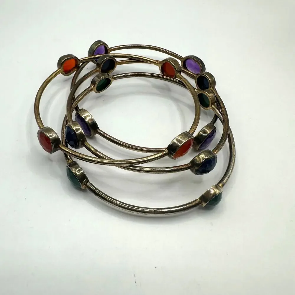 Lot of 4 Bangle Bracelets Casual Bohemian Boho Stackable Set Colorful Casual